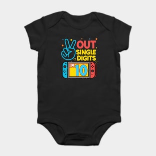 Peace Out Single Digits I'm 10 Gamer Tee 10th Birthday Boy Gift Peace Out Single Digits 10th Birthday Video Games copy Baby Bodysuit